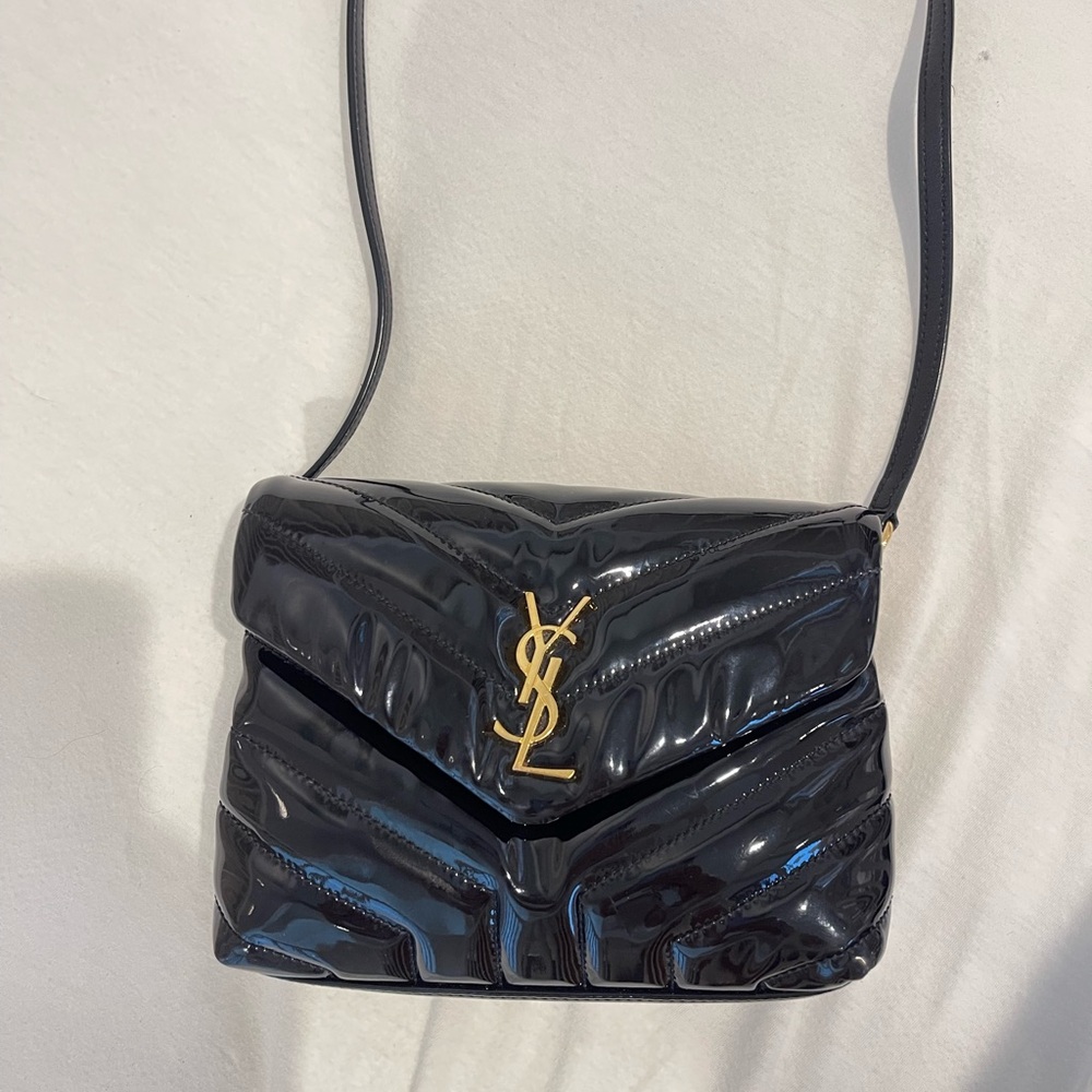 Yves Saint Laurent Black Crossbody Bag with Chevron Pattern